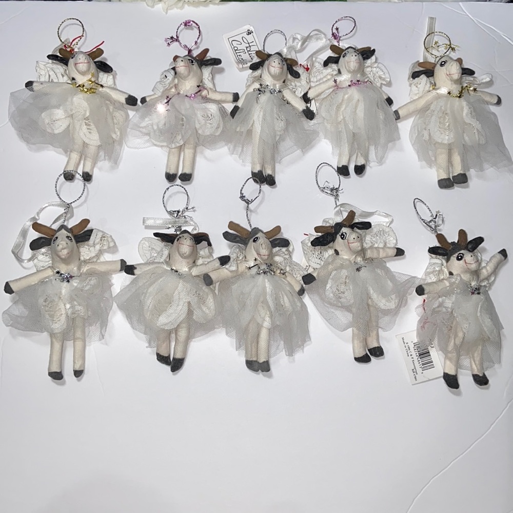 Vintage 1994 Holiday Collection Angel Cows Ballerina Ornament Set of 10